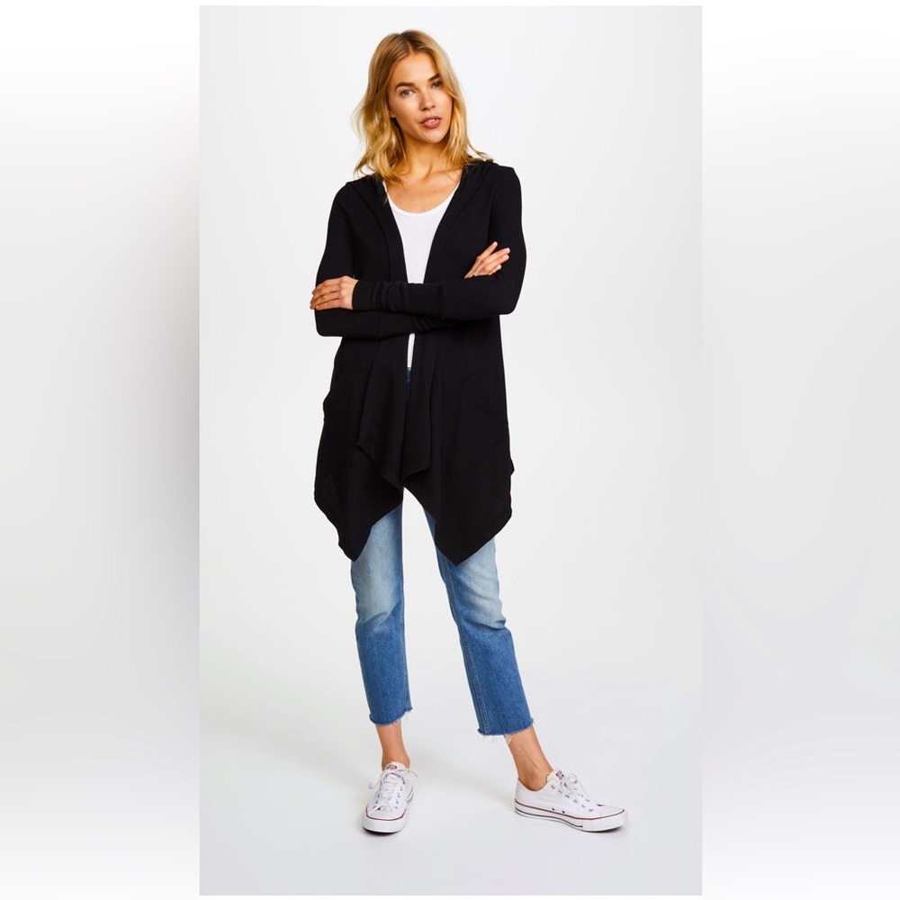 Splendid, Thermal Cardigan with Hood, Size Medium, Color Black